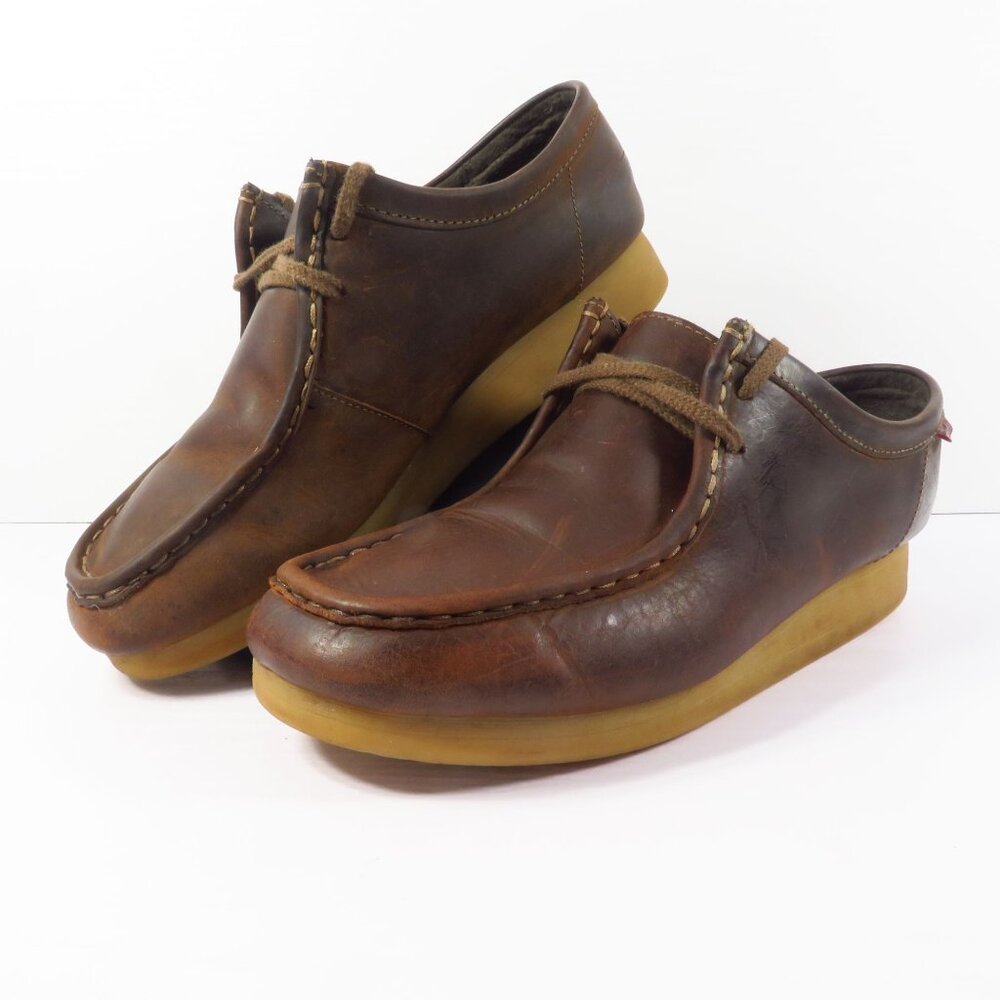 Clarks Collection Laced Wallabee Chukka Wedge Shoes Brown Leather Womens Sz 10